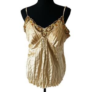 Bisou Bisou Women’s 90s Y2K Babydoll Tank Top Gold Side Large